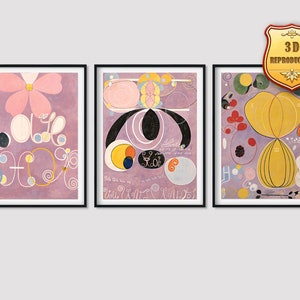 Set of 3 Hilma af Klint Ten Largest Adulthood Giclee Print Reproduction Painting Large Size Canvas Paper Wall Art Poster Ready to Hang Frame