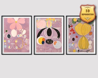 Set of 3 Hilma af Klint Ten Largest Adulthood Giclee Print Reproduction Painting Large Size Canvas Paper Wall Art Poster Ready to Hang Frame