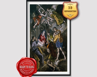 El Greco Adoration of the Shepherds Giclee Print Reproduction Painting Large Size Canvas Paper Wall Art Poster Ready to Hang Framed Print