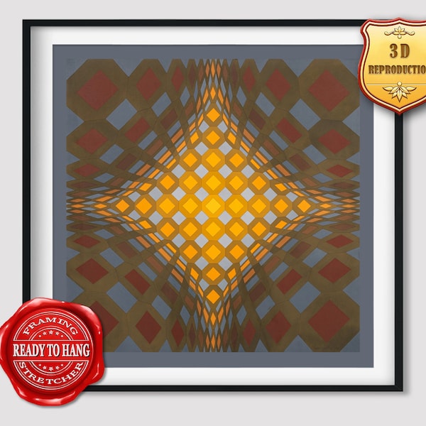 Victor Vasarely Gemey Giclee Print Texture Gel Reproduction Painting Large Size Canvas Paper Wall Art Poster Ready to Hang Framed Print