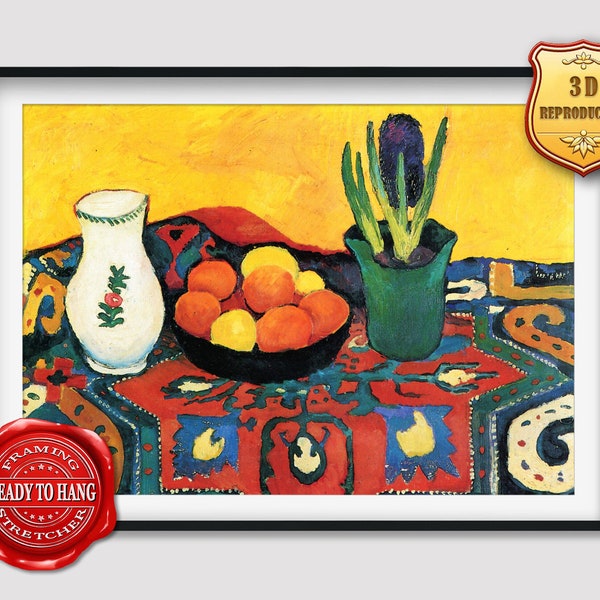 August Macke Still Life Hyacinths Carpet Giclee Print Reproduction Painting Large Size Canvas Paper Wall Art Framed Poster Ready to Hang