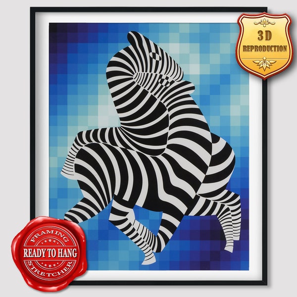 Victor Vasarely Zebras Giclee Print Texture Gel Reproduction Painting Large Size Canvas Paper Wall Art Poster Ready to Hang Framed Print