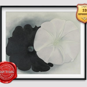 Georgia O'Keeffe Black Petunia and White Morning Glory I Giclee Print Reproduction Painting Large Size Canvas Paper Wall Art Poster