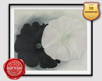 Georgia O'Keeffe Black Petunia and White Morning Glory I Giclee Print Reproduction Painting Large Size Canvas Paper Wall Art Poster