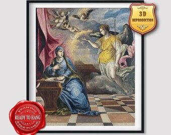 El Greco Annunciation Giclee Print Texture Gel Reproduction Painting Large Size Canvas Paper Wall Art Poster Ready to Hang Framed Print