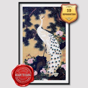 Itō Jakuchū Old Pine Tree and Peacock Giclee Print Reproduction Painting Large Size Canvas Paper Wall Art Poster Ready to Hang Framed Print