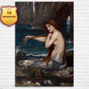 John William Waterhouse A Mermaid Giclee Print Reproduction Painting Large Size Canvas Paper Wall Art Poster Ready to Hang Framed Print
