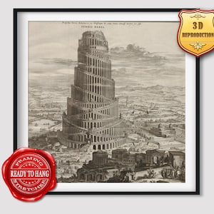 Athanasius Kircher Tower of Babel Giclee Print Reproduction Painting Large Size Canvas Paper Wall Art Poster Ready to Hang Framed Print