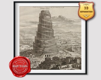 Athanasius Kircher Tower of Babel Giclee Print Reproduction Painting Large Size Canvas Paper Wall Art Poster Ready to Hang Framed Print