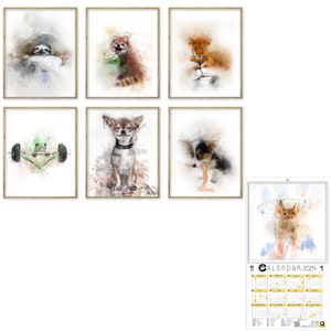 Set di 6 acquerelli per bambini A 4 30х21 см-6, mm Calendario 2024 38x20 cm Riproduzione con stampa giclée Pittura Poster artistico da parete su carta di grandi dimensioni