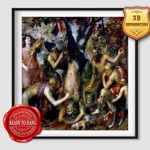 Titian Flaying of Marsyas Giclee Print Texture Gel Reproduction Painting Large Size Canvas Paper Wall Art Poster Ready to Hang Framed Print image 1