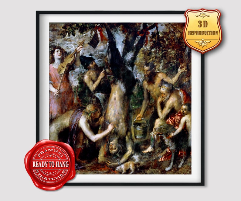 Titian Flaying of Marsyas Giclee Print Texture Gel Reproduction Painting Large Size Canvas Paper Wall Art Poster Ready to Hang Framed Print image 1