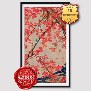 Itō Jakuchū Maple Tree and Small Birds Giclee Print Reproduction Painting Large Size Canvas Paper Wall Art Poster Ready to Hang Framed Print