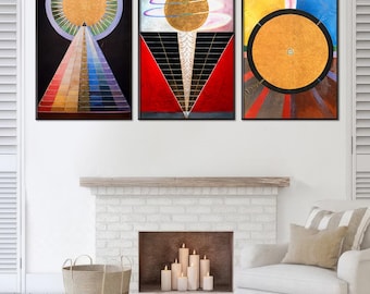 Set of 3 Hilma af Klint Altarpiece Giclee Print Reproduction Painting Large Size Canvas Paper Wall Art Poster Ready to Hang Framed Print