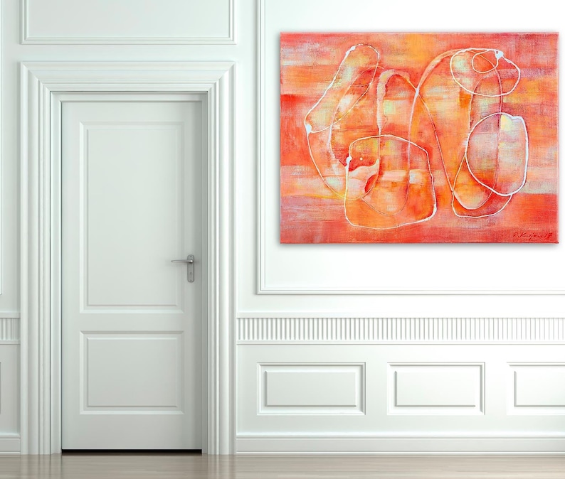 Rolands Krisjanis Orange Dreams Giclee Print Reproduction Painting Large Size Canvas Paper Abstract Wall Art Poster Ready to Hang Frame