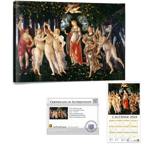 Sandro Botticelli Primavera Primavera 77x51x3cm Calendario 2024 38x20cm Pronto da appendere Stampa giclée Riproduzione Pittura Tela grande