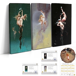 Set di 3 Luis Ricardo Falero Twin Stars Moonlit The_Planet_Venus Calendario 2024 Stampa giclée Riproduzione Pittura Carta su tela di grandi dimensioni