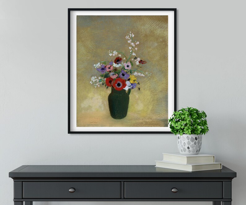 Odilon Redon Large Green Vase With Mixed Flowers Giclee Print Etsy