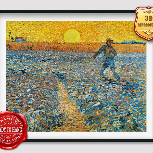 Vincent van Gogh Sower at Sunset Giclee Print Reproduction Painting Large Size Canvas Paper Wall Art Poster Ready to Hang Framed Print