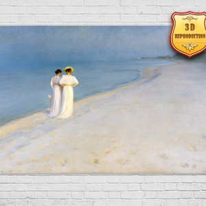 P. S Krøyer Sommerabend am Strand von Skagen, Giclée-Druck, Reproduktion, Gemälde, großformatig, Leinwand, Papier, Wandkunst, Poster, fertig zum Aufhängen, Rahmen