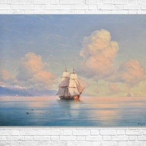 Ivan Aivazovsky Ship Off the Coast Giclee Print Reproduction Painting Large Size Canvas Paper Wall Art Poster Ready to Hang Framed Print