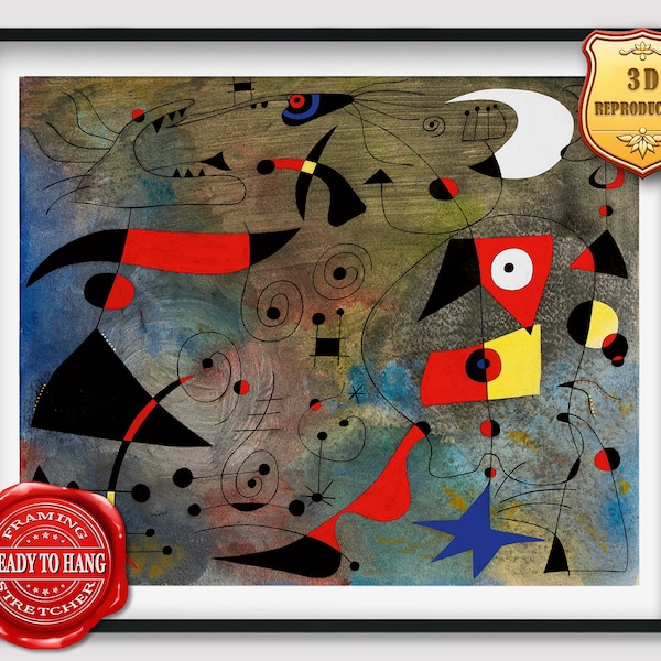 Joan Miró Frau und Vögel Giclée Druck Textur Gel Reproduktion Malerei Großformatige Leinwand Papier Wandkunst Poster bereit zum Aufhängen Gerahmter Druck