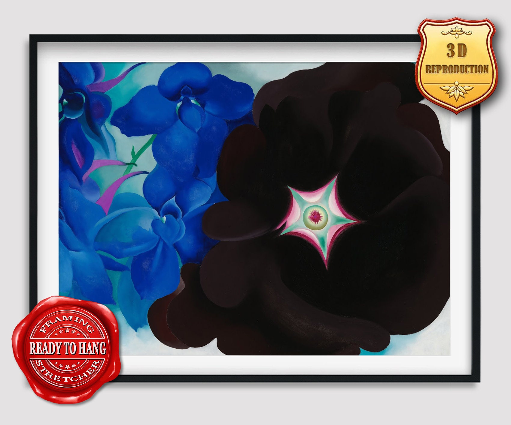 Georgia O'keeffe Black Hollyhock Blue Larkspur Giclee Print