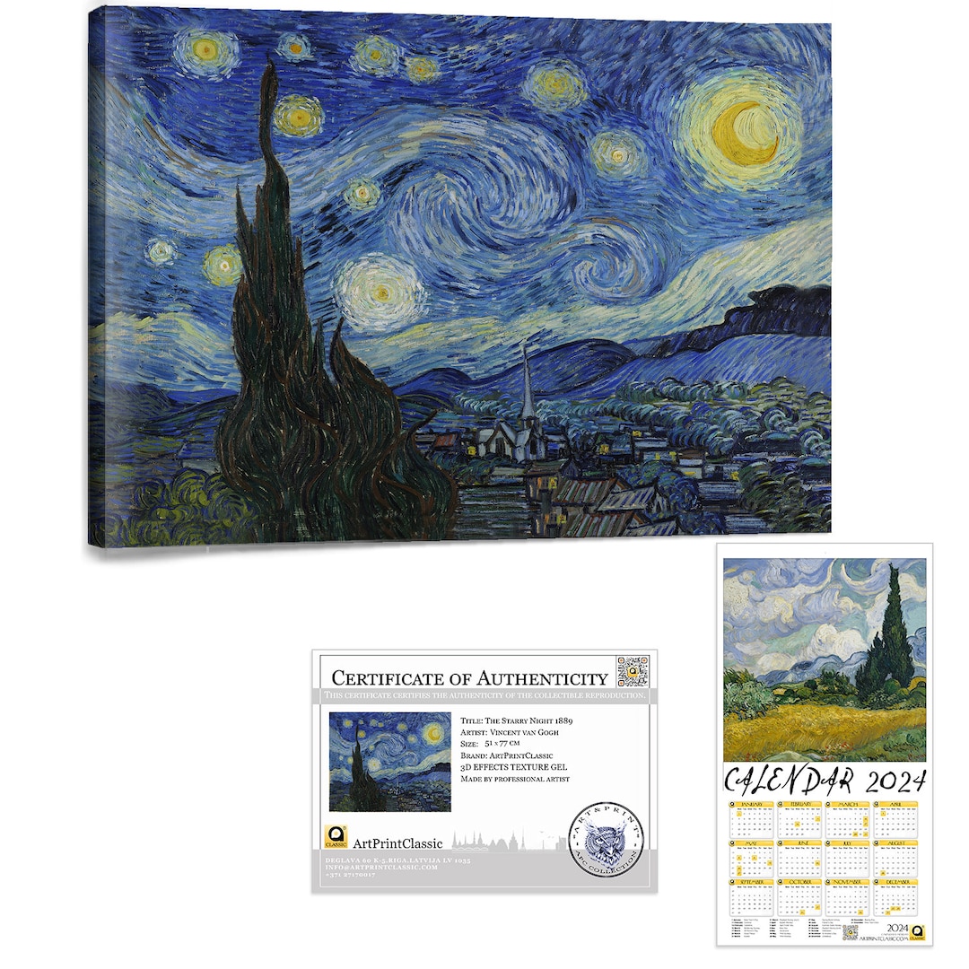 Van_Gogh Sterrennacht 77 x 51 x cm kalender 2024 38 x 20 cm