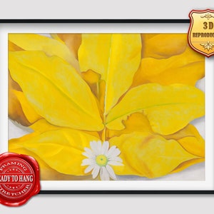 Georgia O'Keeffe Yellow Hickory Leaves with Daisy Giclee Print Reproduction Painting Large Size Canvas Paper Wall Art Poster Ready to Hang