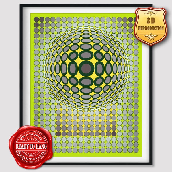 Victor Vasarely Positron Giclee Print Texture Gel Reproduction Painting Large Size Canvas Paper Wall Art Poster Ready to Hang Framed Print