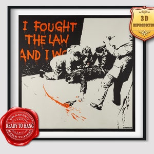 Banksy I Fought The Law Giclee Print Texture Gel Reproduction Painting Large Size Canvas Paper Wall Art Poster Ready to Hang Framed Print