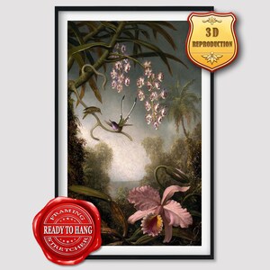 Martin Johnson Heade Spray Orchids with Hummingbird Giclee Print Reproduction Painting Large Size Canvas Paper Wall Art Poster Ready to Hang