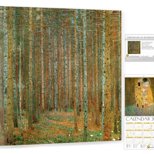 Gustav Klimt Kiefernwald II 2 37x37x3cm Kalender 2024 38x20cm Textur Gel Print Reproduktion Malerei Leinwandpapier zum Aufhängen