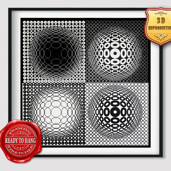 Victor Vasarely Kat-Tuz Giclee Print Texture Gel Reproduction Painting Large Size Canvas Paper Wall Art Poster Ready to Hang Framed Print