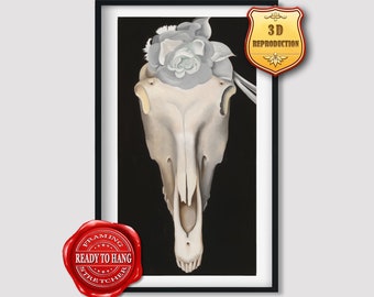 Georgia O'Keeffe Horse's Skull with White Rose Giclee Print Reproduction Painting Large Size Canvas Paper Wall Art Poster Ready to Hang