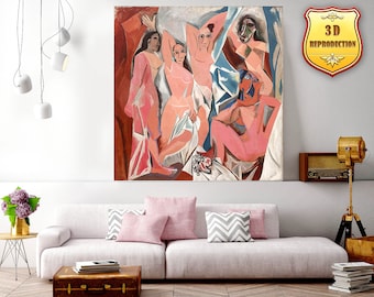 Pablo Picasso Les Demoiselles d'Avignon 3D Texture Gel Museum Quality Canvas with Coating Cotton Canvas Fine Art Paper Giclee reproduction