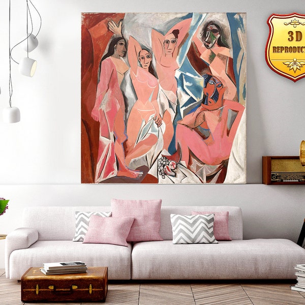 Pablo Picasso Les Demoiselles d'Avignon Texture 3D Gel Toile de qualité musée avec revêtement Toile de coton Papier d'art Reproduction giclée