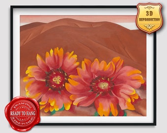 Georgia O'Keeffe Red Hills with Flowers Giclee Print Reproduction Painting Large Size Canvas Paper Wall Art Framed Poster Ready to Hang