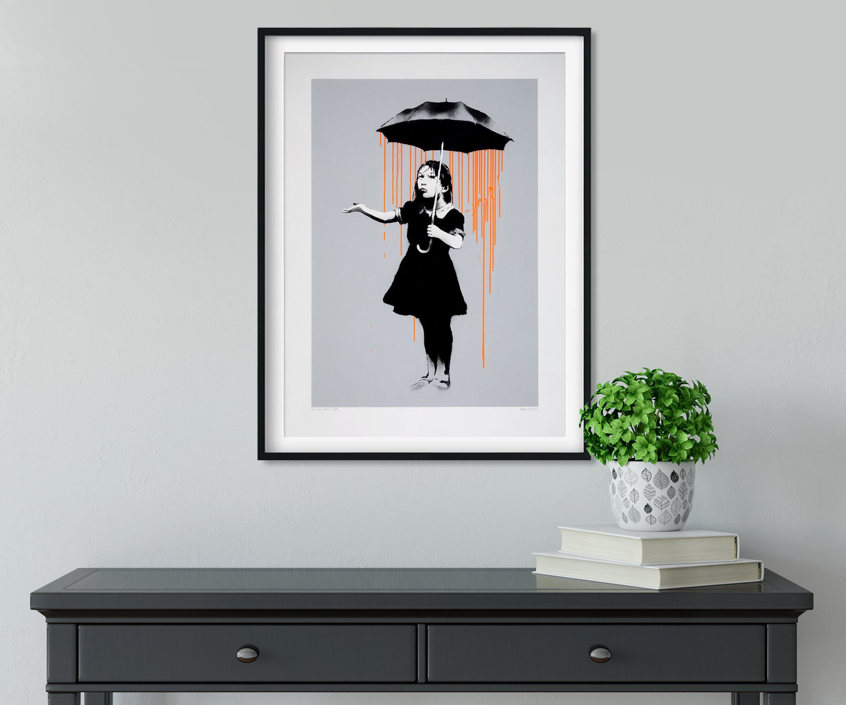 Banksy Nola Orange Rain Giclee Print Texture Gel Reproduction