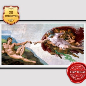 Michelangelo The Creation of Adam 3D Texture Gel Coating Cotton Canvas Fine Art Paper Gicklee reproduction Ready to Hang  Large Size Print