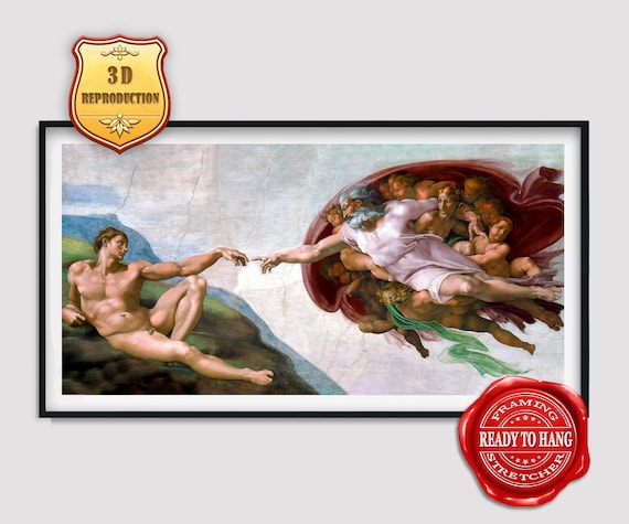 Michelangelo The Creation of Adam 3D Texture Gel Coating Cotton Canvas Fine Art Paper Gicklee reproduction Ready to Hang  Large Size Print