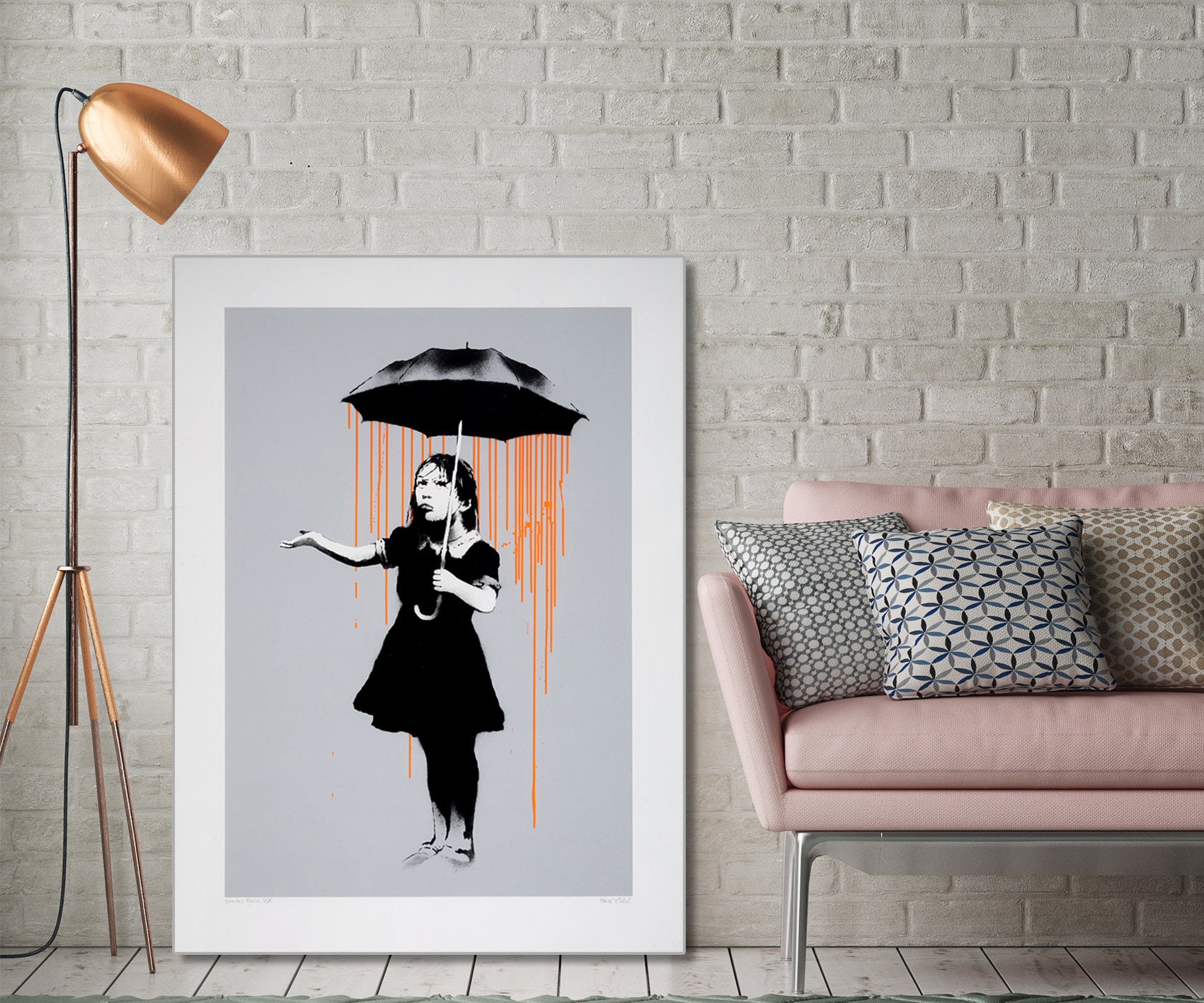 Banksy Nola Orange Rain Giclee Print Texture Gel Reproduction