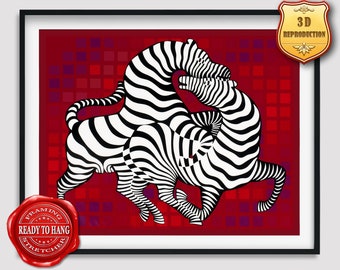 Victor Vasarely Playful Zebras Giclee Print Reproduction Painting Large Size Canvas Paper Wall Art Poster Ready to Hang Framed Print