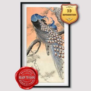 Ohara Koson Two Peacocks on a Tree Branch Giclee Print Reproduction Painting Large Size Canvas Paper Wall Art Framed Poster Ready to Hang