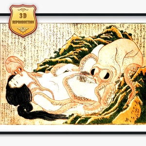 Katsushika Hokusai The Dream of the Fisherman's Wife Giclee Print Reproduction Painting Large Canvas Paper Wall Art Poster Ready to Hang