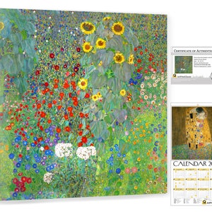 Gustav Klimt Jardín campestre con girasoles 37x37x3cm Calendario 2024 38x20cm Listo para colgar Impresión giclée Reproducción Pintura Lienzo Papel