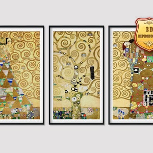 Set of 3 Gustav Klimt The Expectation The Tree of Life The Embrace Print Reproduction Painting Large Size Canvas Paper Wall Art Poster