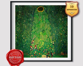 Gustav Klimt Sunflower Giclee Print Texture Gel Reproduction Painting Large Size Canvas Paper Wall Art Poster Ready to Hang Framed Print