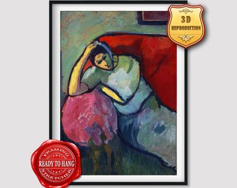Alexej von Jawlensky Sitting Woman Giclee Print Reproduction Painting Large Size Canvas Paper Wall Art Poster Ready to Hang Framed Print