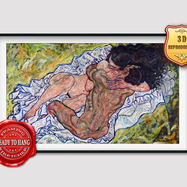 Egon Schiele The Embrace Lovers II Giclee Print Reproduction Painting Large Size Canvas Paper Wall Art Poster Ready to Hang Framed Print